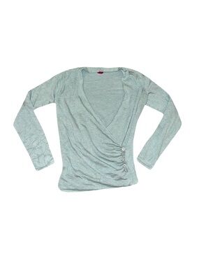 VTG 212 COLLECTION TEAL Y2K OFF-SHOULDER V-NECK SWEATER // SIZE SMALL🩵